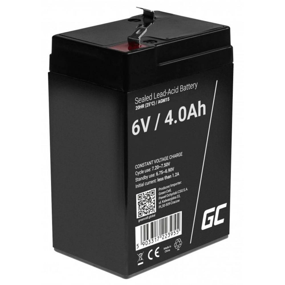 Batteria Green Cell AGM VRLA 6V 4Ah senza manutenzione per sistema di allarme, registratore di cassa, giocattoli