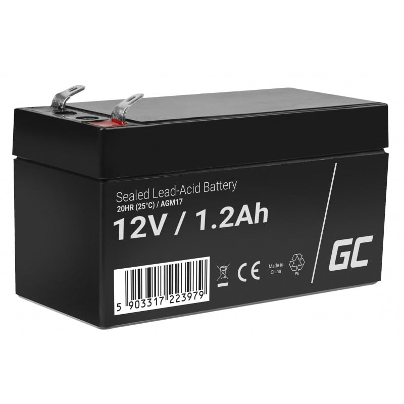 Batteria Green Cell AGM VRLA 12V 1,2Ah senza manutenzione per sistema di allarme, registratore di cassa, giocattoli