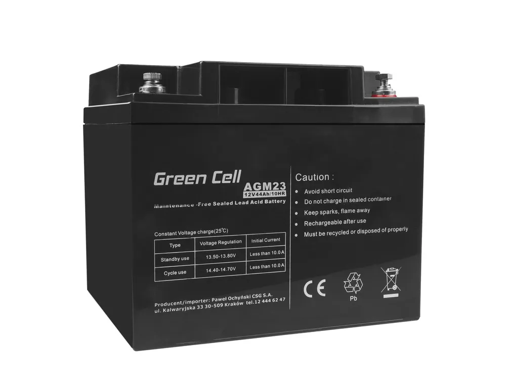 Batteria Green Cell AGM VRLA 12V 44Ah senza manutenzione per tosaerba, scooter, barca, sedia a rotelle