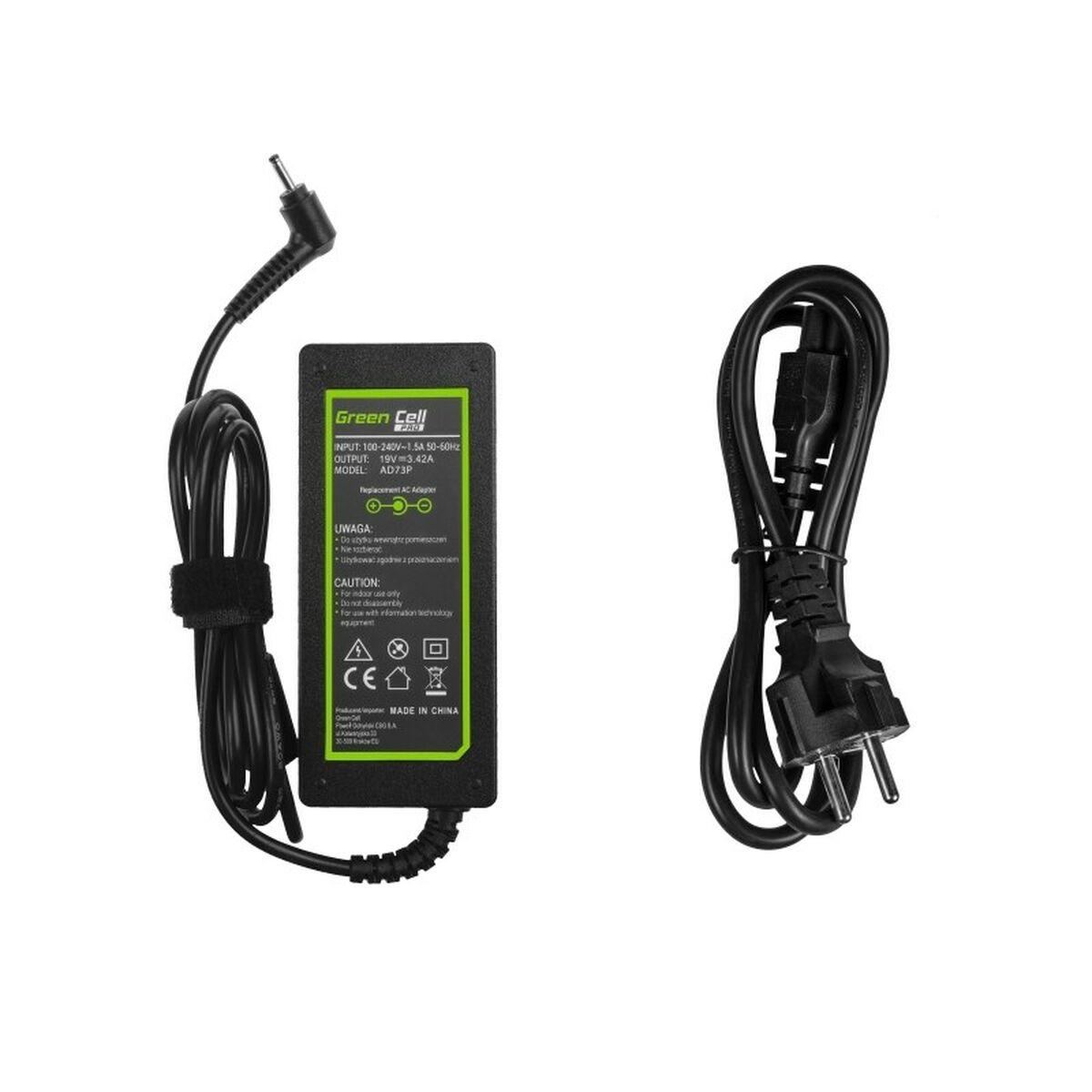 Green Cell AD73P adattatore e invertitore Interno 65 W Nero (Green Cell Pro Charger for Acer Aspire Samsung etc. 19V 3.42A 65W