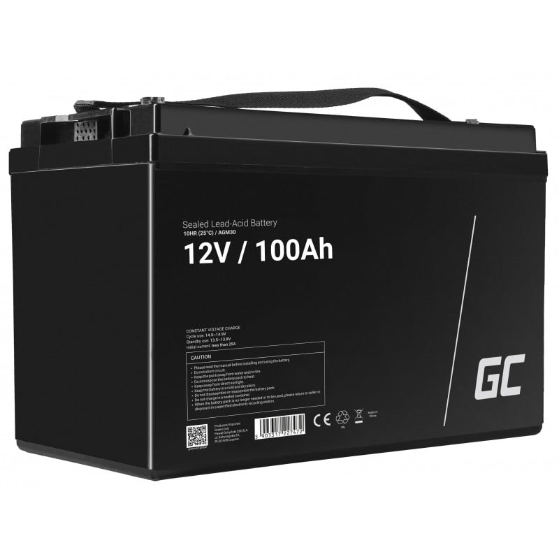 Batteria Green Cell AGM VRLA 12V 120Ah senza manutenzione per camper, fotovoltaico, pannelli solari, barche