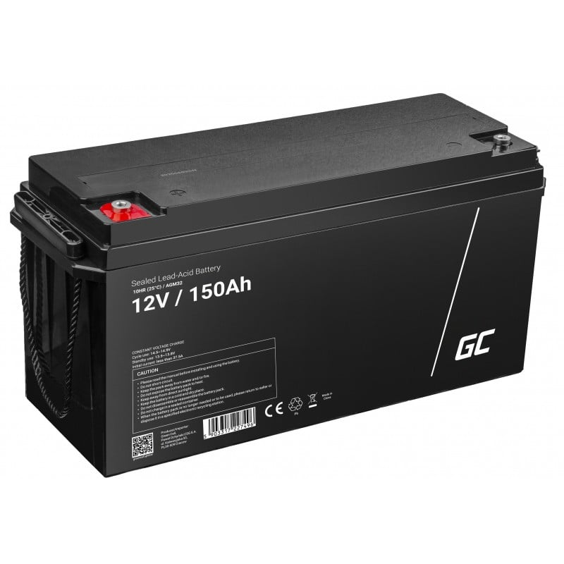 Batteria Green Cell AGM VRLA 12V 150Ah senza manutenzione per camper, fotovoltaico, pannelli solari, barche