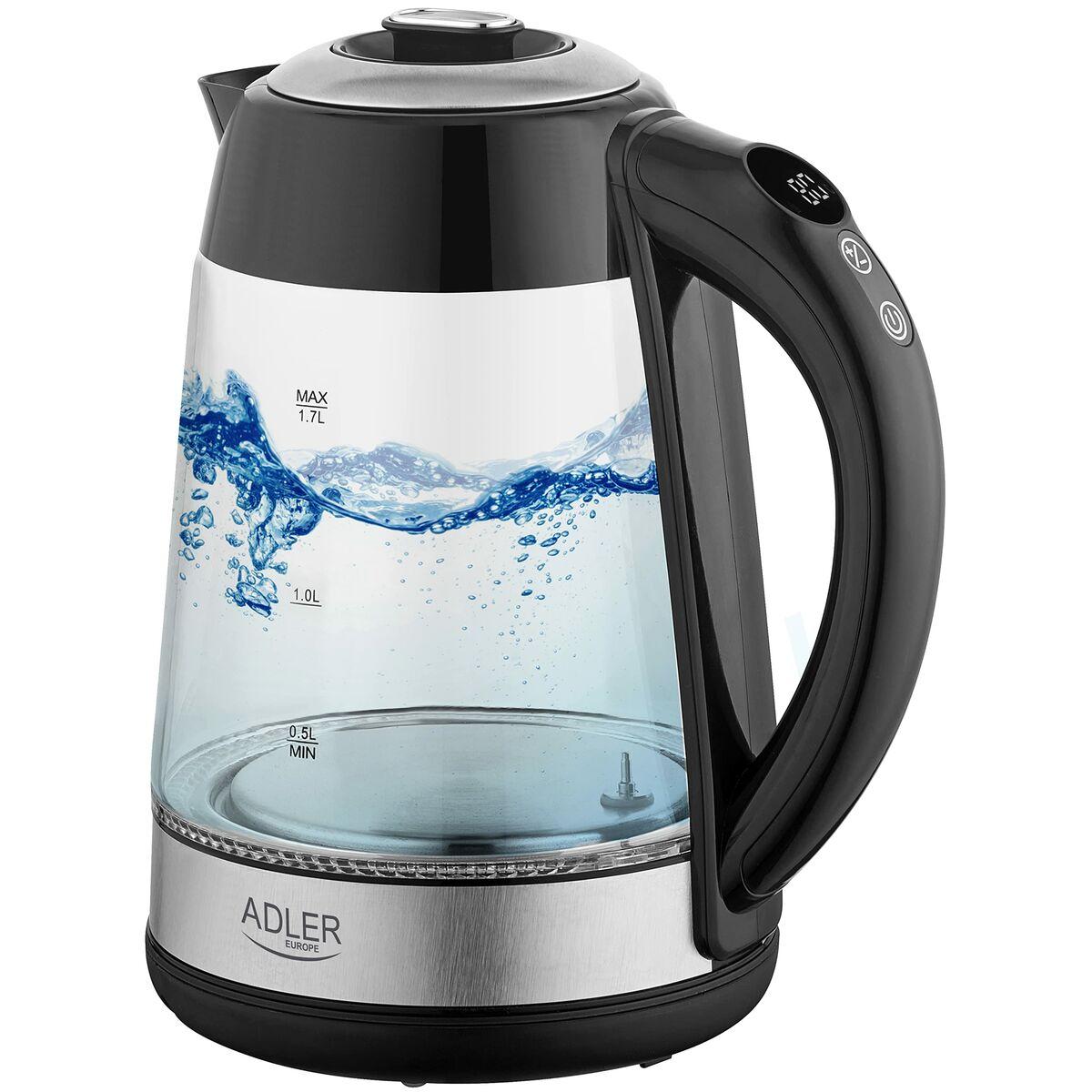 Bollitore Adler AD 1285 Nero Trasparente Vetro Acciaio 2200 W 1,7 L