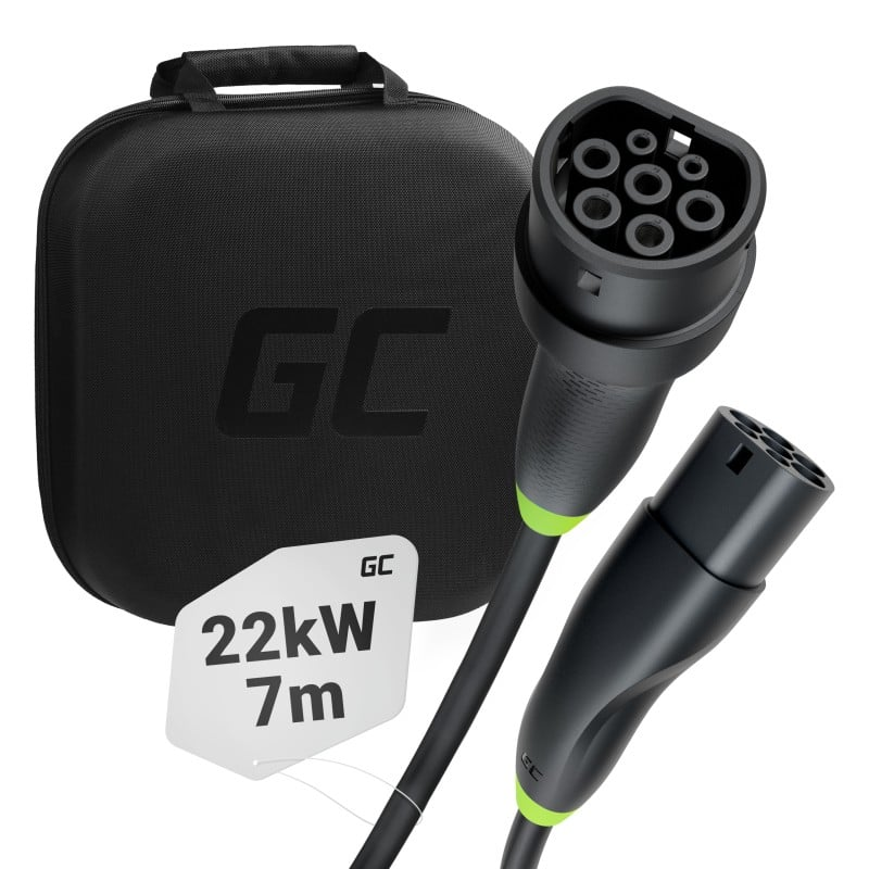 Cavo di ricarica Green Cell Snap Type 2 EV 22 kW 7 m per Tesla Model 3 S X Y, VW ID.3, ID.4, Kia EV6, Hyundai IONIQ 5, Ford Mac