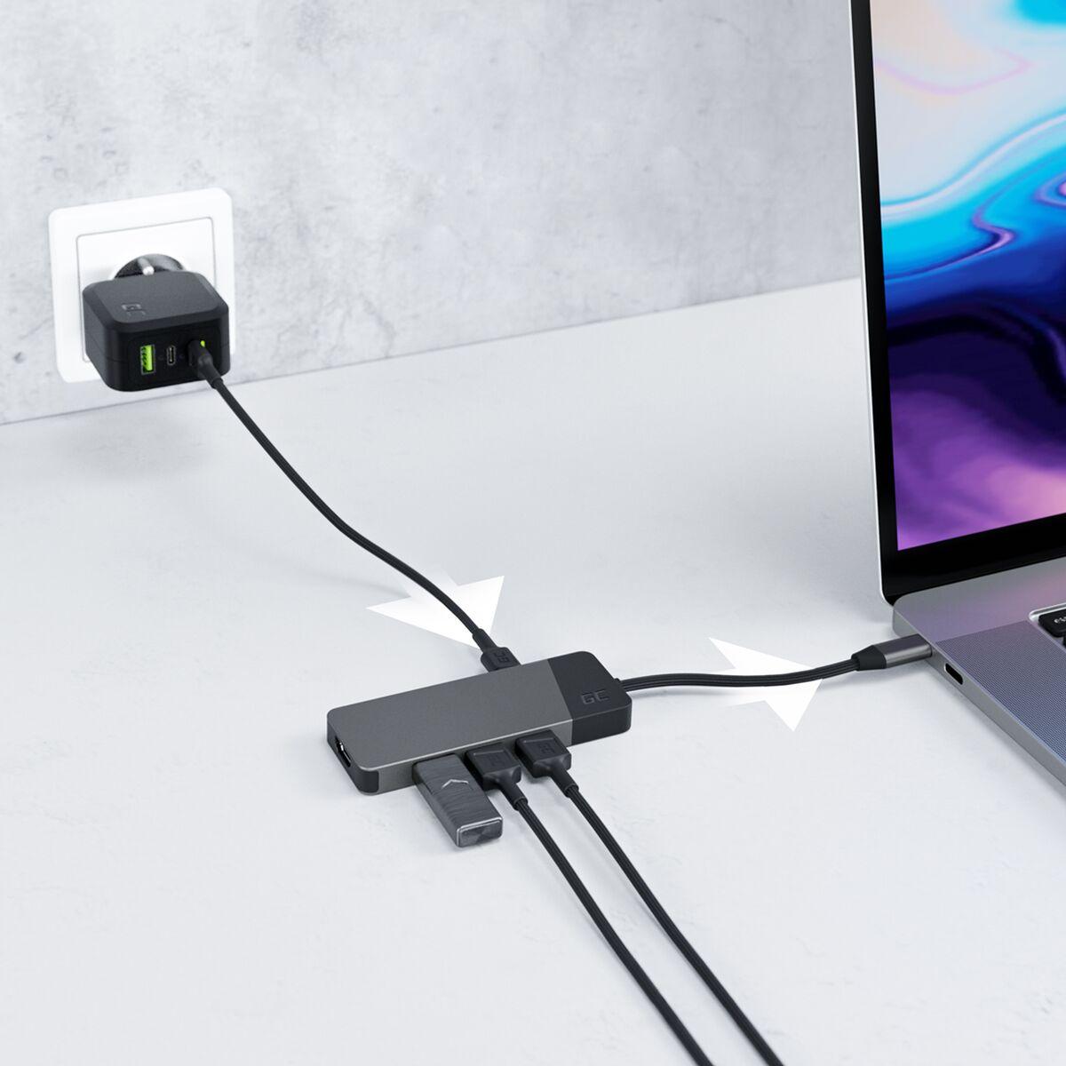 Green Cell HUBGC01 hub di interfaccia USB tipo-C 5000 Mbit/s Argento (Green Cell Adapter HUB Connect 7in1 with 3x USB-A HDMI US