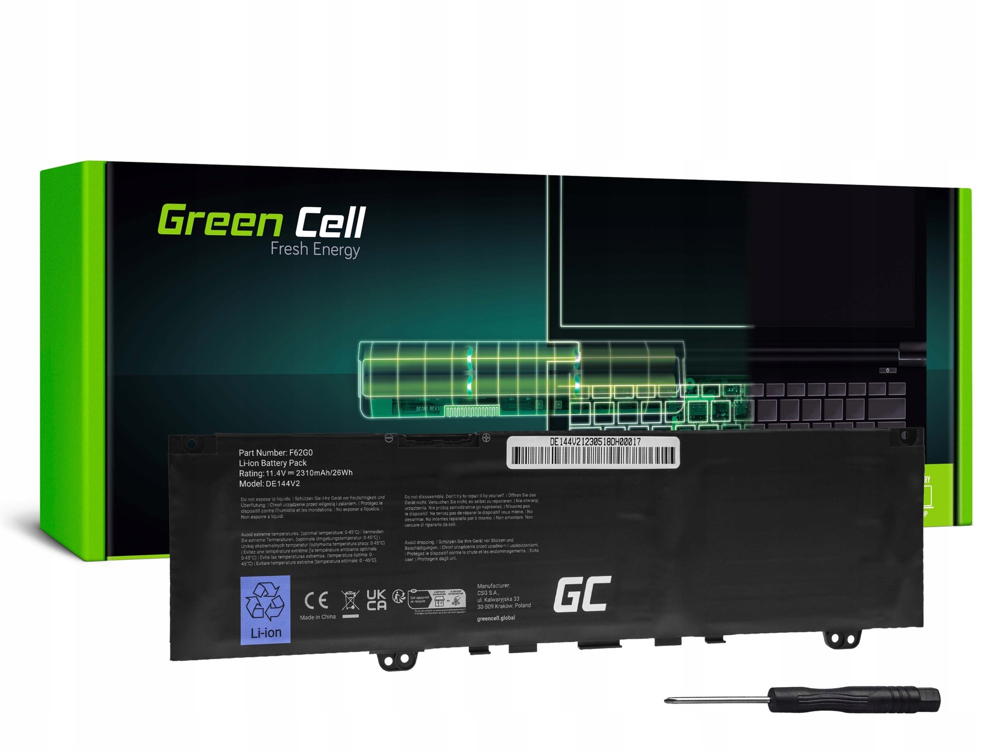 Batteria portatile F62G0 per Dell Inspiron 13 5370 7370 7373