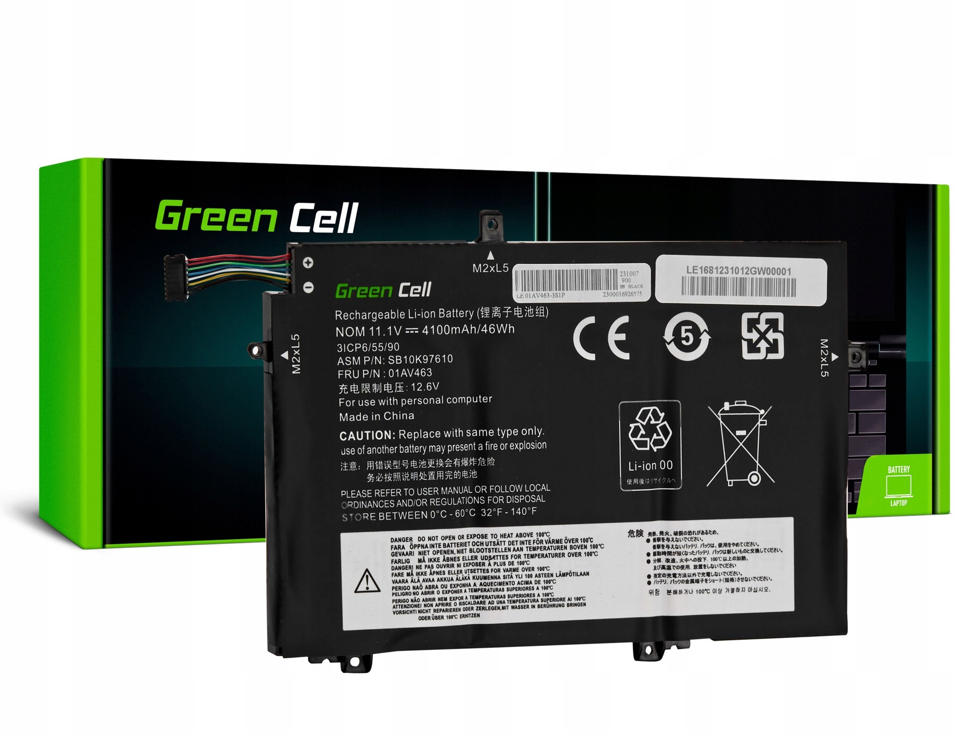 Batteria per laptop per Lenovo ThinkPad L480 L490 L580 Gen 1 Gen 2 - 4100mAh