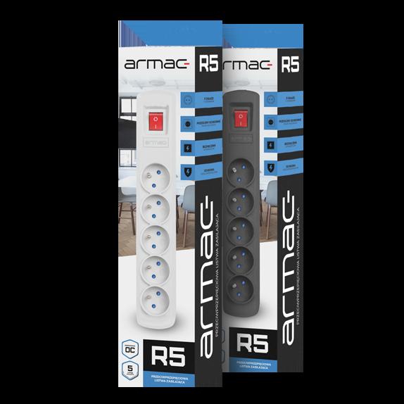 Armac R5 | Presa multipla | sistema anti-sovratensione, 5 prese, cavo 1.5m, grigio