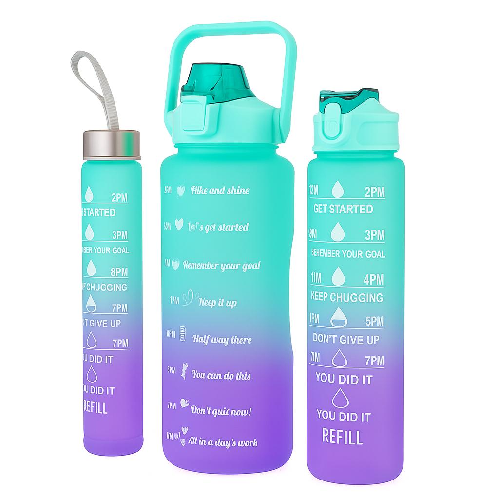 EXTRALINK BIDON MOTYWACYJNY 3W1 ZESTAW BŁĘKIT-FIOLET 2000ML+900ML+300ML