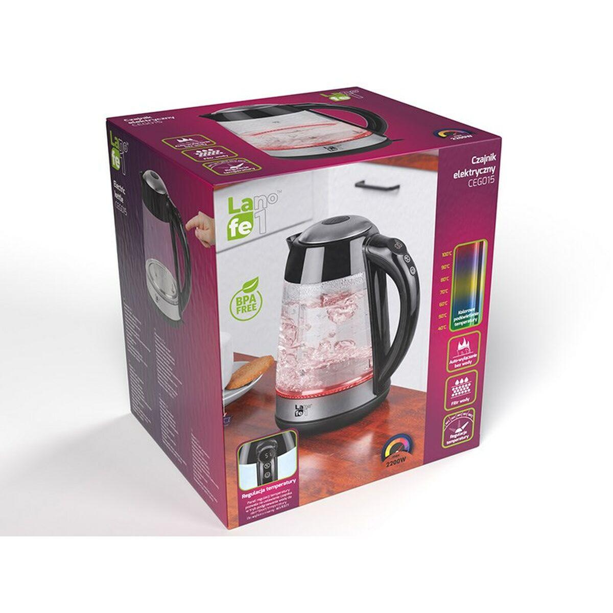 Bollitore Lafe CEG015 Nero Trasparente Argentato Vetro Plastica 2200 W 1,7 L