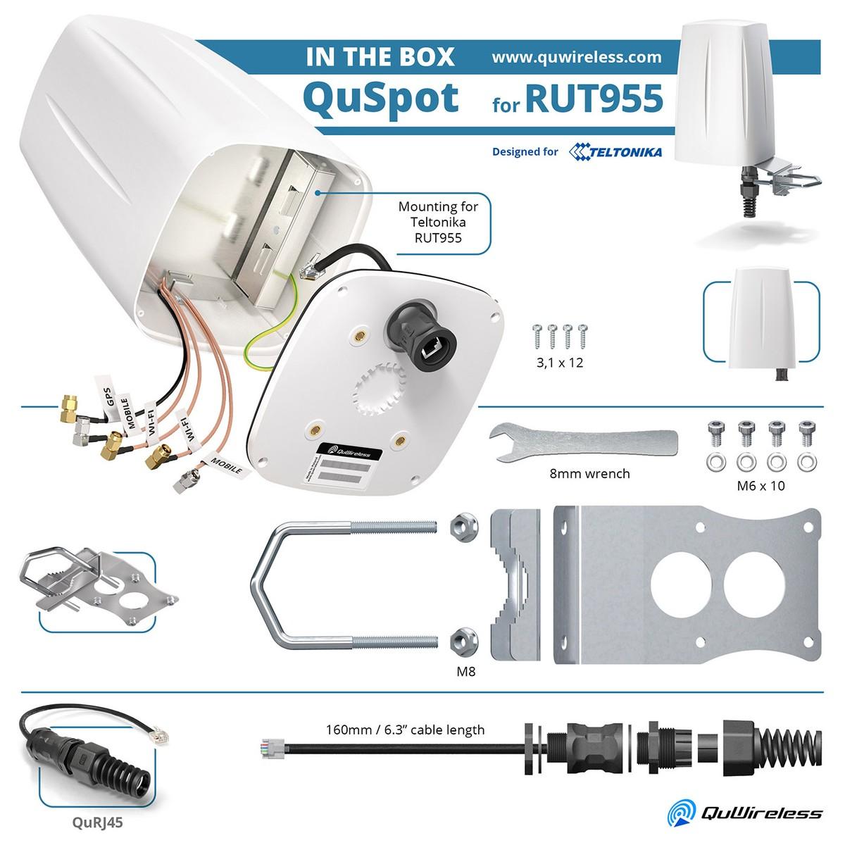 QuWireless QuSpot A955S Antenna LTE Wi-Fi GPS per Teltonika RUT956/RUT955