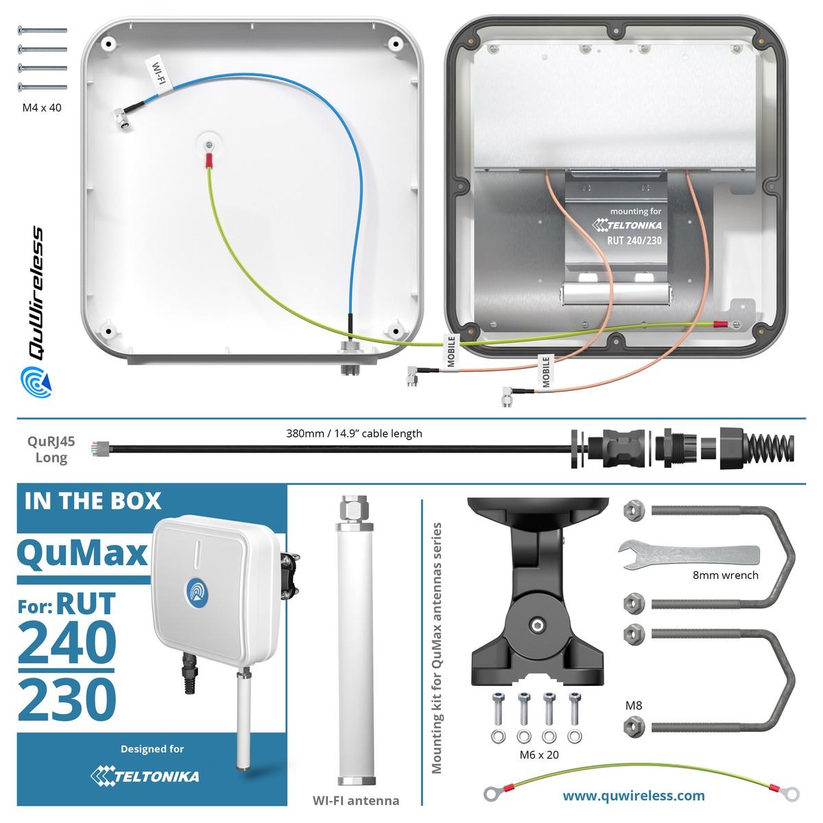 QuWireless QuMax A240M Antenna LTE Wi-Fi per Teltonika RUT241/RUT240/200/230