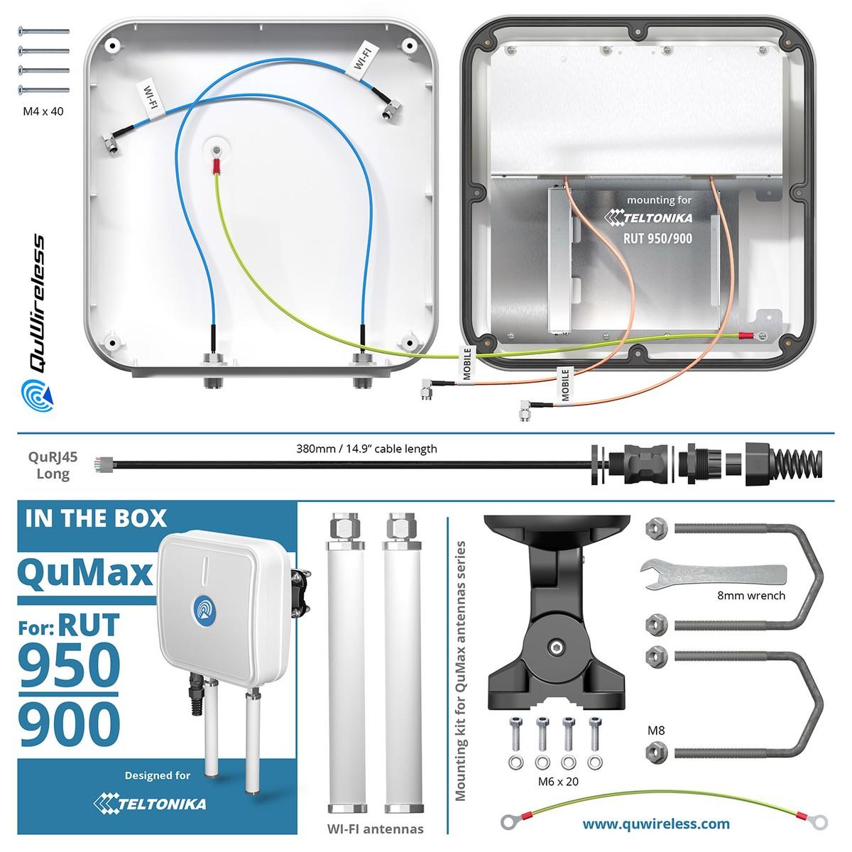 QuWireless QuMax A950M Antenna LTE Wi-Fi per Teltonika RUT951/RUT950/RUT900