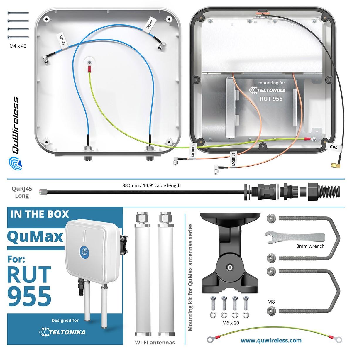 QuWireless QuMax A955M Antenna LTE Wi-Fi GPS per Teltonika RUT956/RUT955