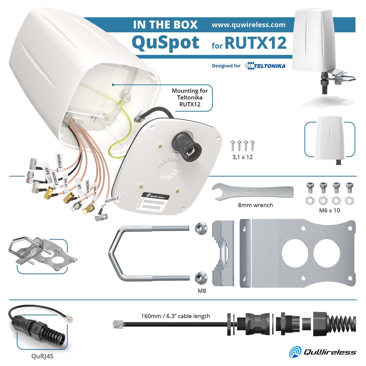 QuWireless QuSpot AX12S 2x antenna LTE Wi-Fi GPS Bluetooth per Teltonika RUTX12/RUTX14