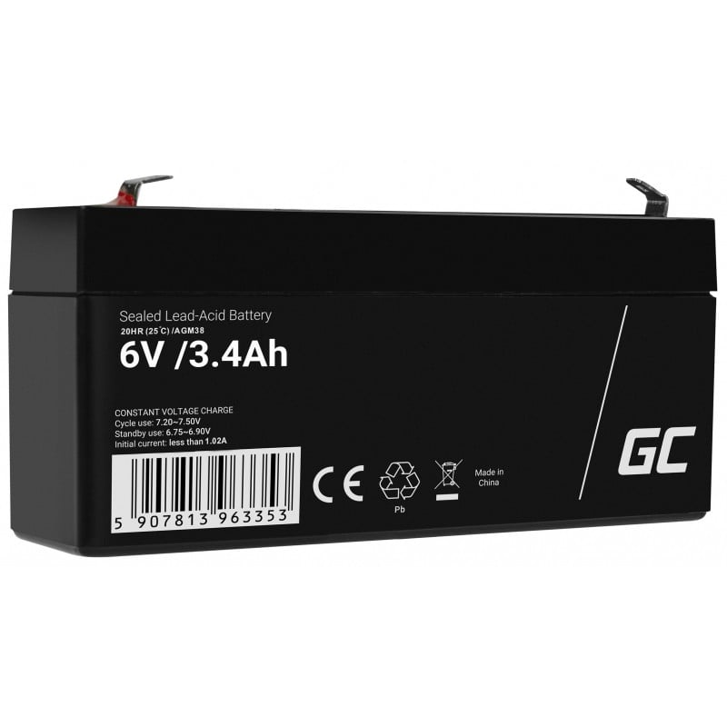 Batteria Green Cell AGM VRLA 6V 3,4Ah senza manutenzione per sistema di allarme, registratore di cassa, giocattoli