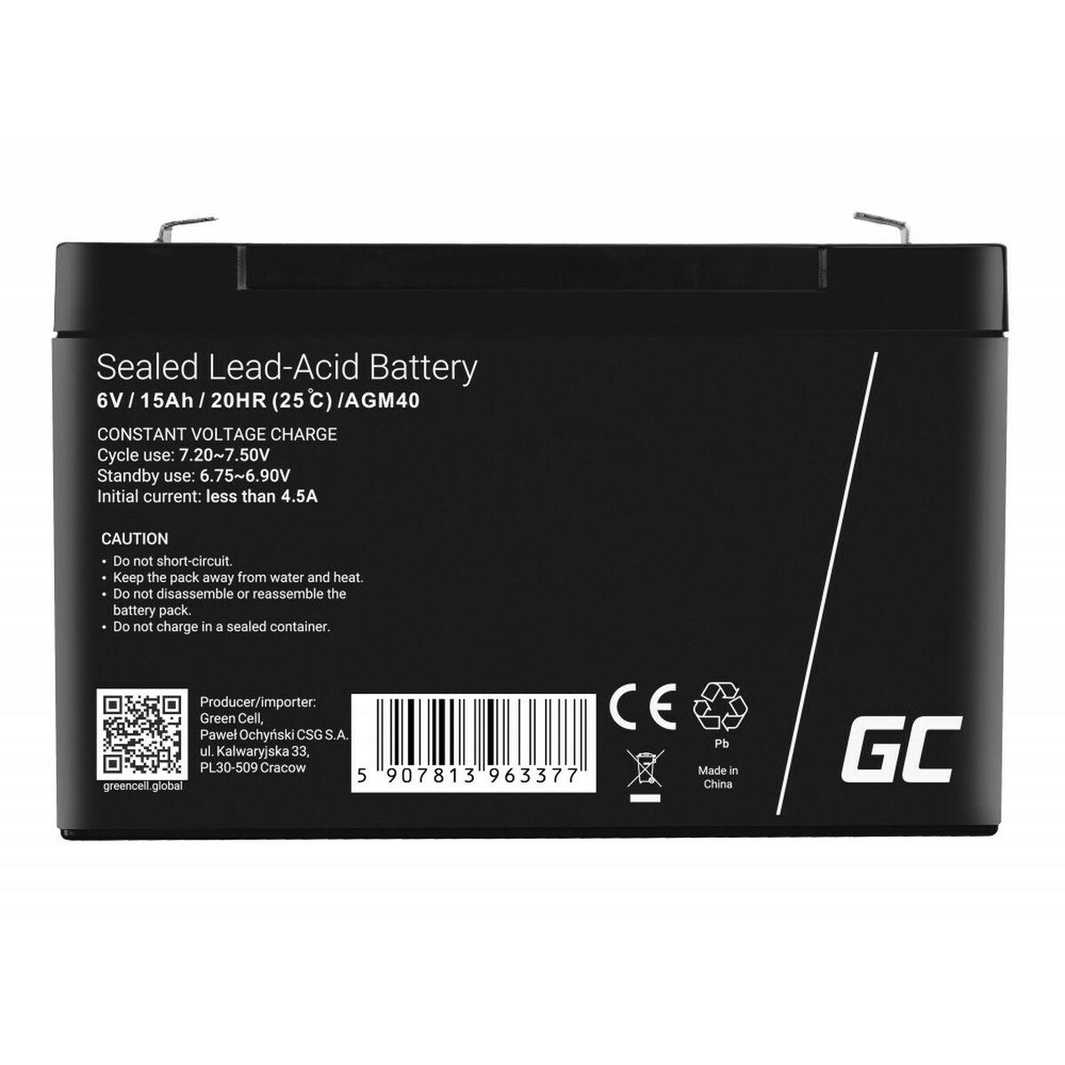 Green Cell AGM40 batteria UPS VRLA AGM 6 V 15 Ah (Green Cell AGM VRLA 6V 15Ah maintenance-free battery for alarm system cash re
