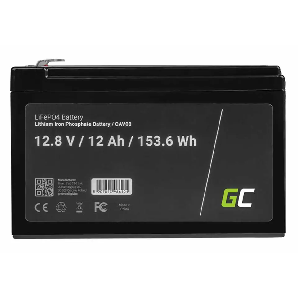 Green Cell CAV08 batteria per veicolo Litio Ferro Fosfato (LiFePo4) 12 Ah 12,8 V Nautica/Tempo libero