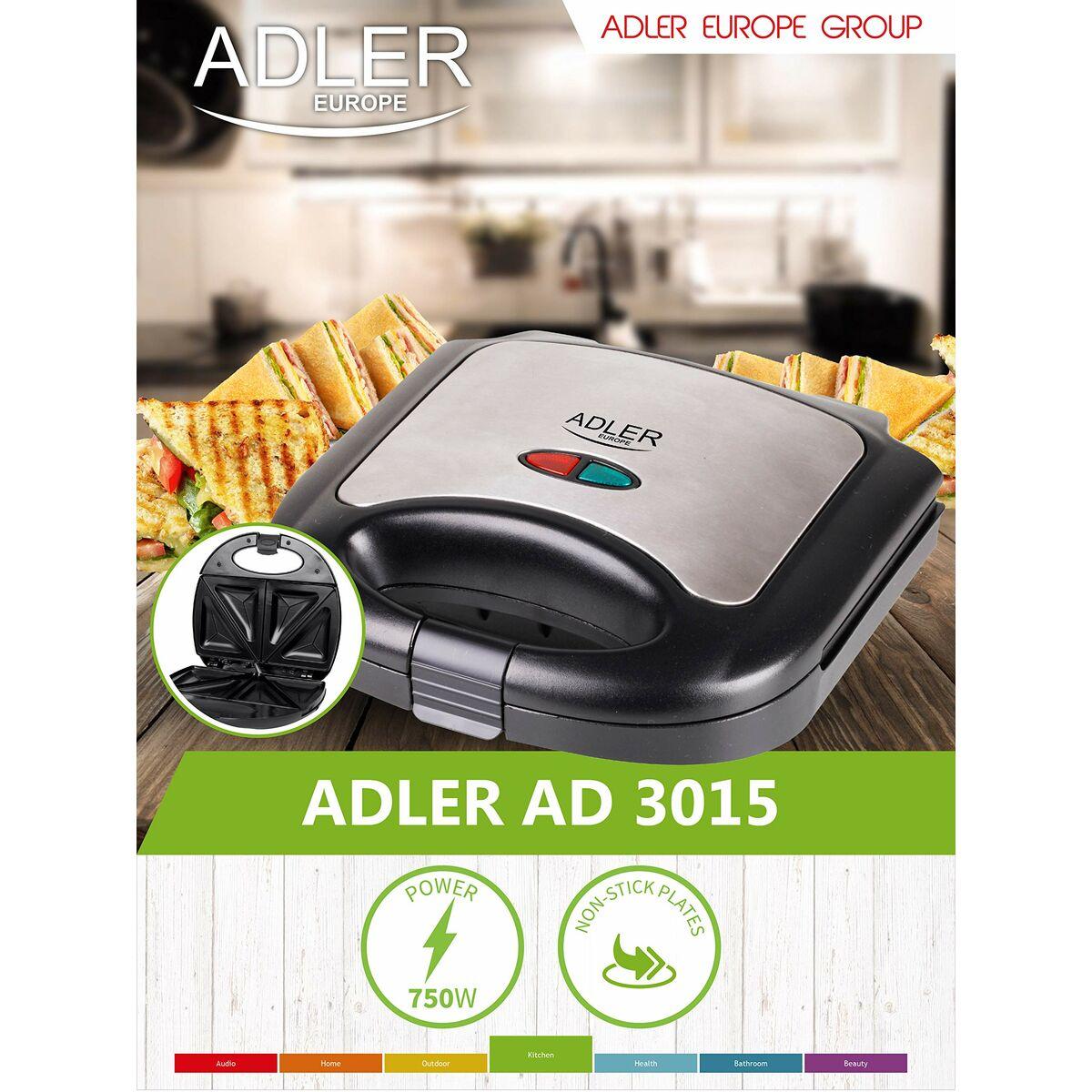 Piastra Grill Elettrica Adler AD 3015 Nero Multicolor Argentato 750 W