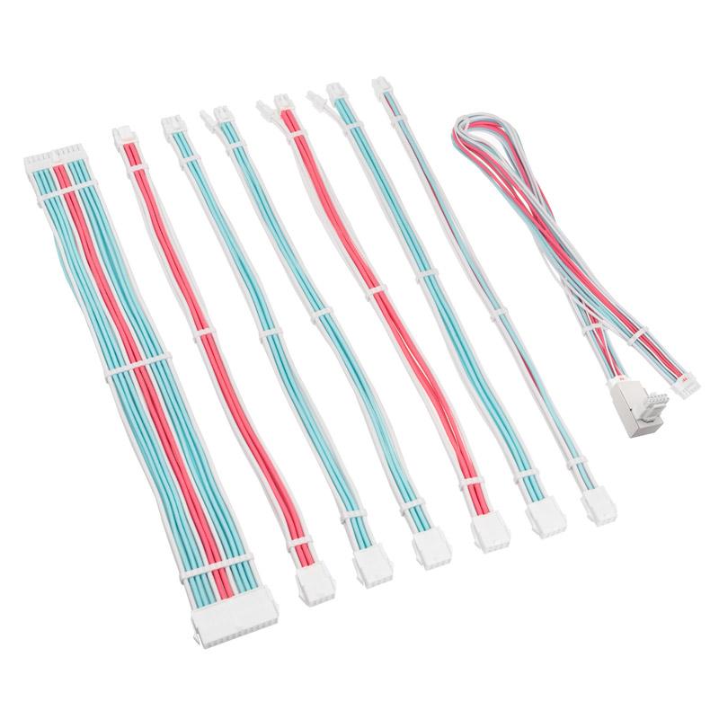Kit di prolunga cavo intrecciato Core Pro 12V-2x6 Tipo 1 - Bianco brillante/Blu neon/Rosa puro