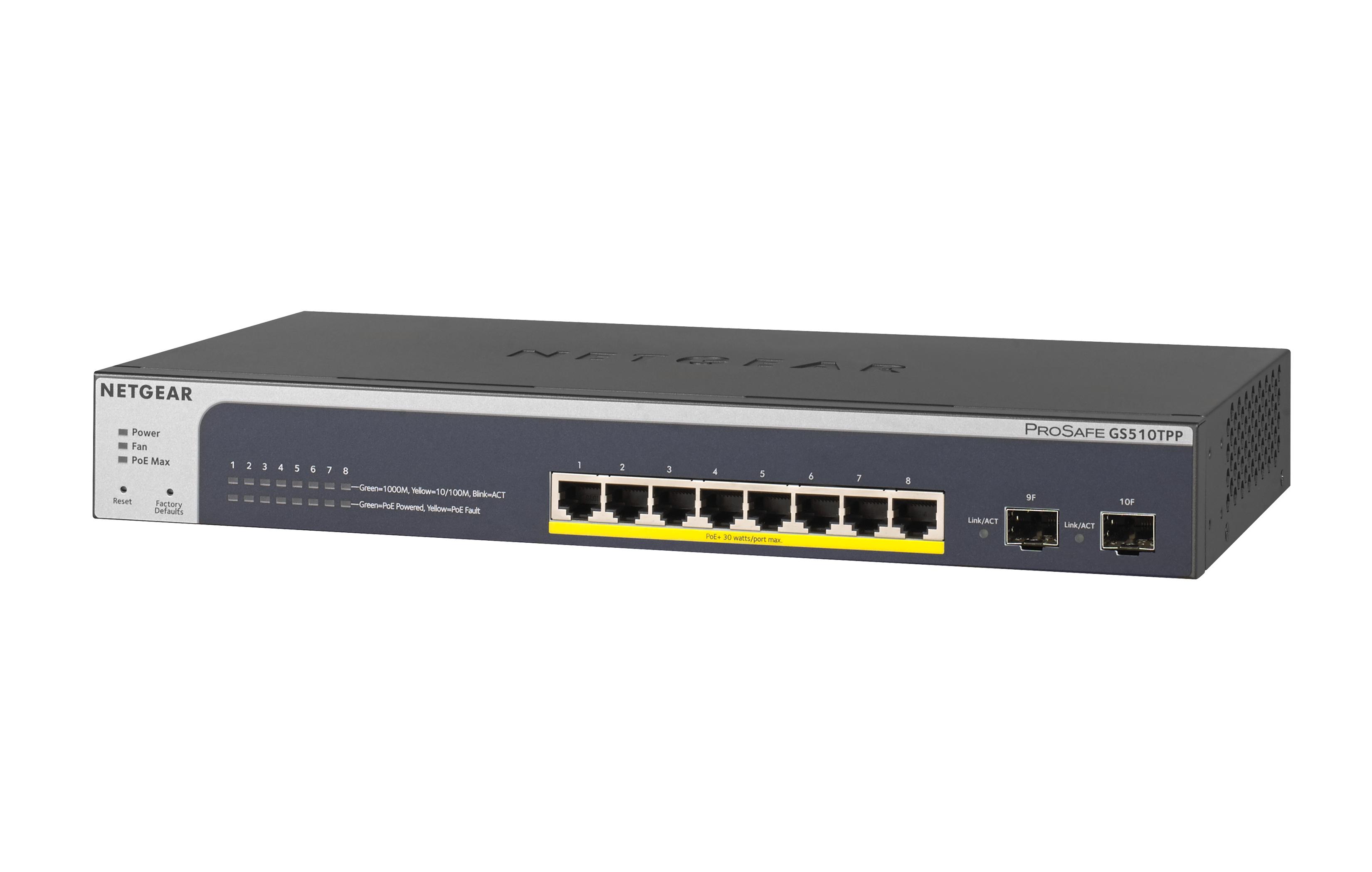 SWITCH 8P POE 10/100/1000 2SLOT GIGABIT SFP 190W PROSAFE SMART