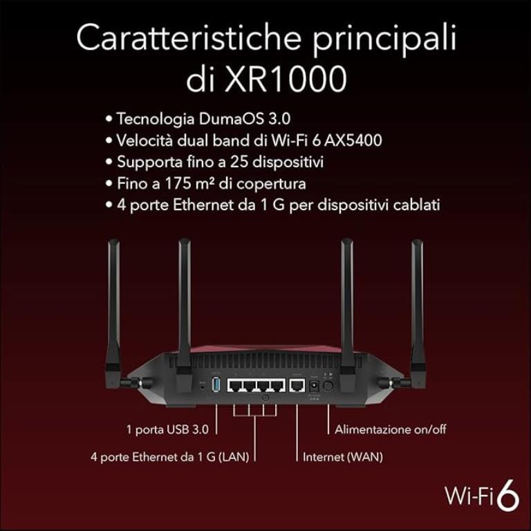 NETGEAR Nighthawk XR1000 WiFi 6 Gaming Router router wireless Gigabit Ethernet Dual-band (2.4 GHz/5 GHz) Nero