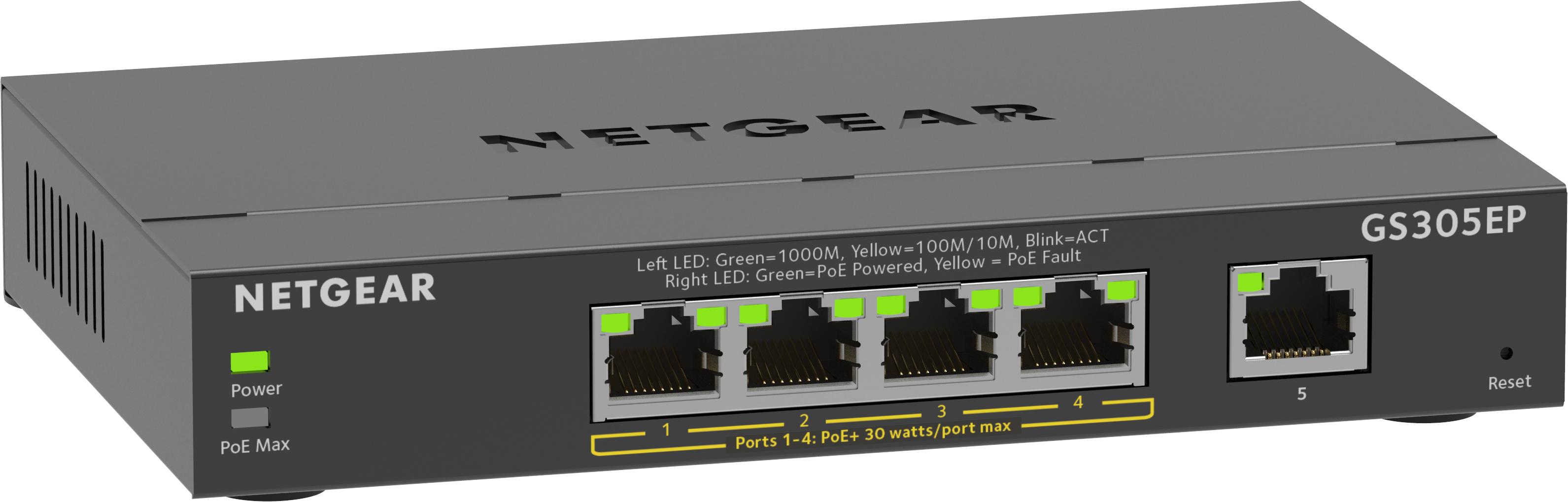 NETGEAR 5-Port Gigabit Ethernet PoE Plus Switch (GS305EP) Gestito L2/L3 Gigabit Ethernet (10/100/1000) Supporto Power over Ethe