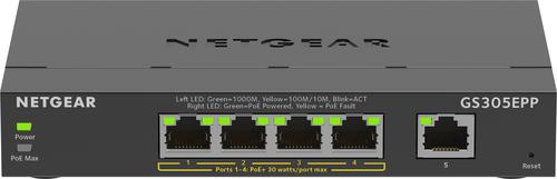 NETGEAR 5-Port Gigabit Ethernet High-Power PoE Plus Switch (GS305EPP) Gestito L2/L3 Gigabit Ethernet (10/100/1000) Supporto Pow