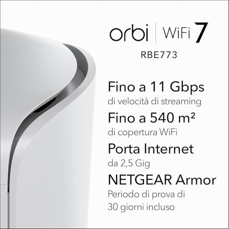 NETGEAR Orbi 770 Tri-band (2,4 GHz/5 GHz/6 GHz) Wi-Fi 7 (802.11be) Bianco 7 Interno