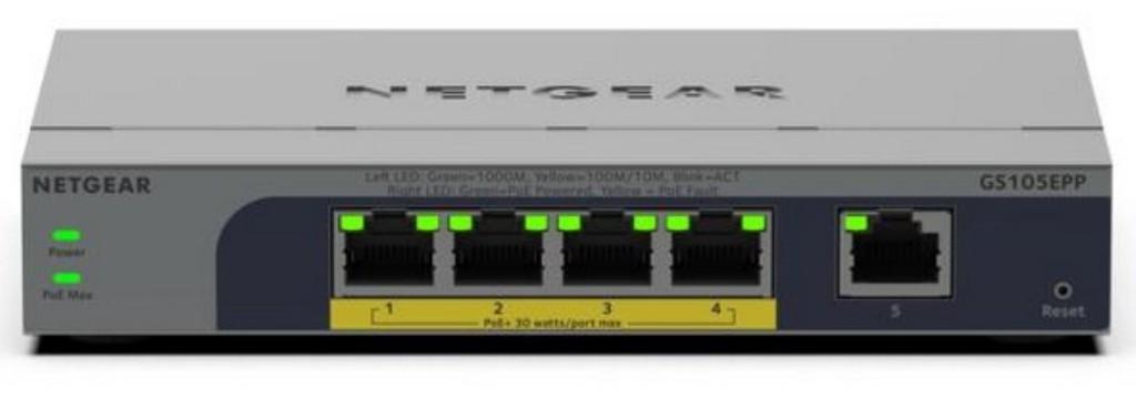 NETGEAR GS105EPP Non gestito Gigabit Ethernet (10/100/1000) Supporto Power over Ethernet (PoE) Montaggio da desktop/parete Grig