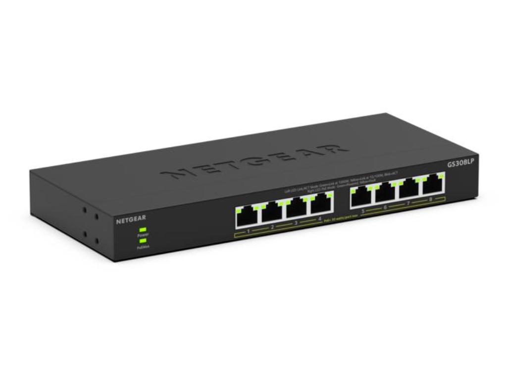 NETGEAR Switch Unmanaged GS308LP 5 porte Gigabit PoE+ (budget 67,5W), garanzia 3 anni