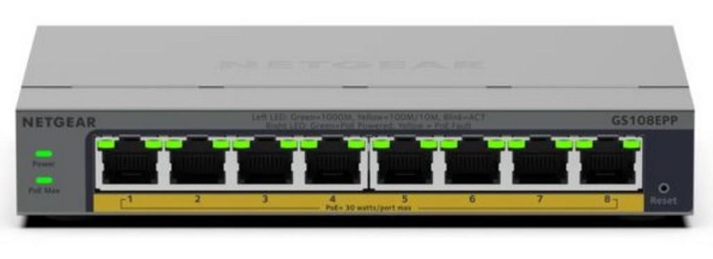 NETGEAR GS108EPP Non gestito Gigabit Ethernet (10/100/1000) Supporto Power over Ethernet (PoE) Montaggio da desktop/parete Grig