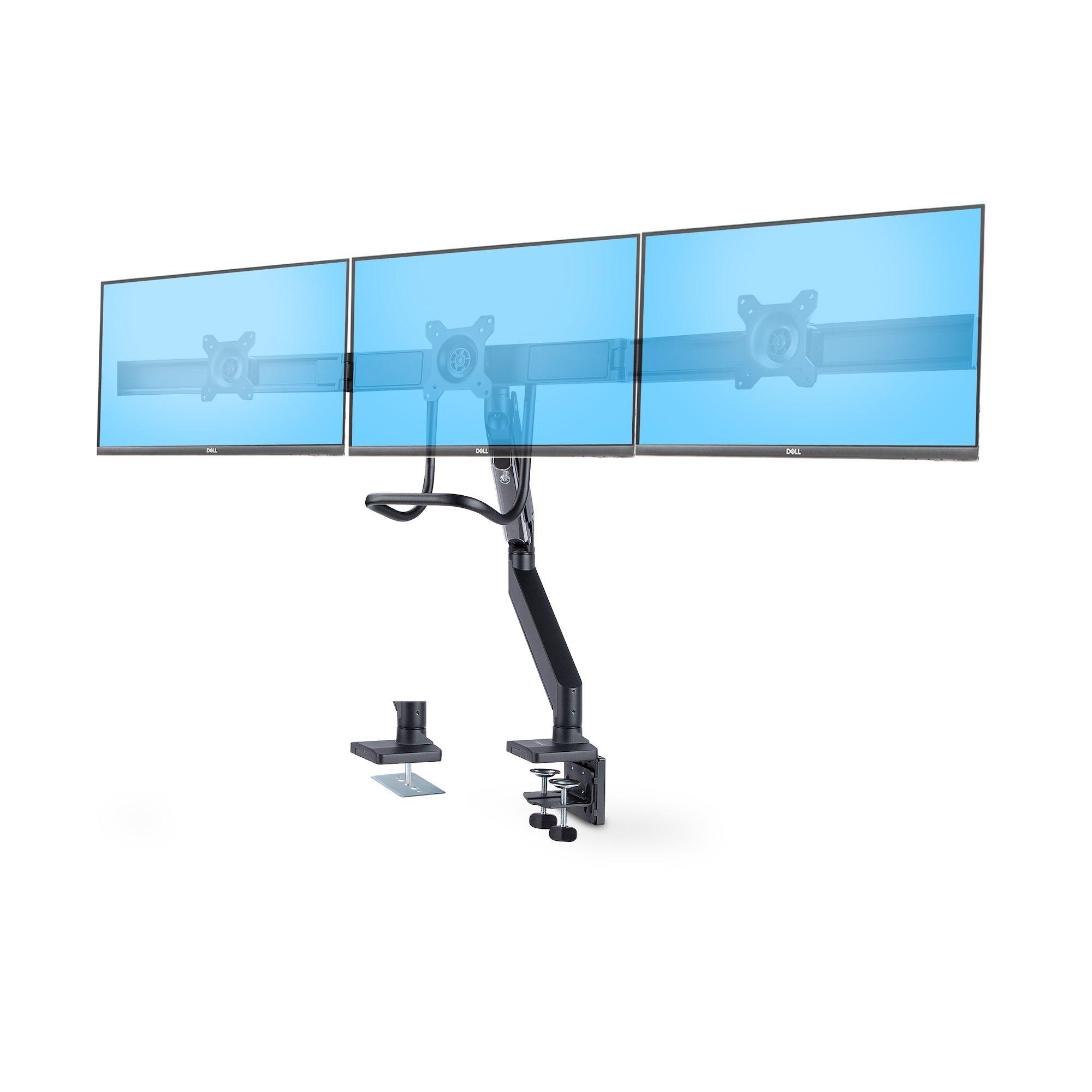 StarTech.com Supporto per 3 monitor da 27" a barra trasversale VESA 75x75/100x100 regolazioni senza attrezzi morsetto a C/occhi
