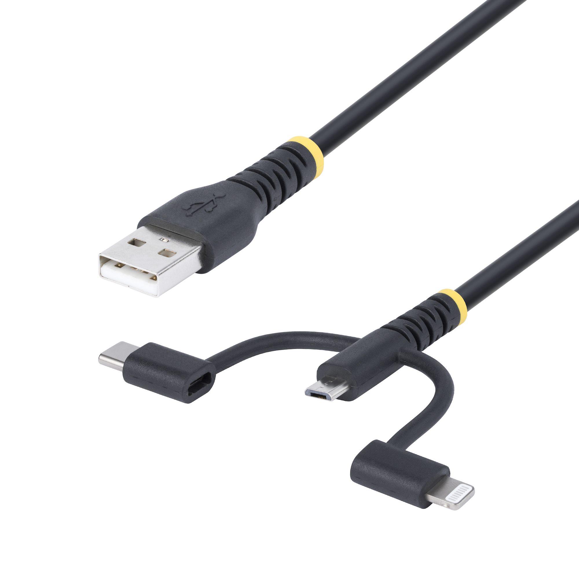 StarTech.com Cavo di Ricarica USB robusto da 1m Da USB a Lightning/Micro-USB/Tipo-C certificato Apple MFi rivestimento in arami