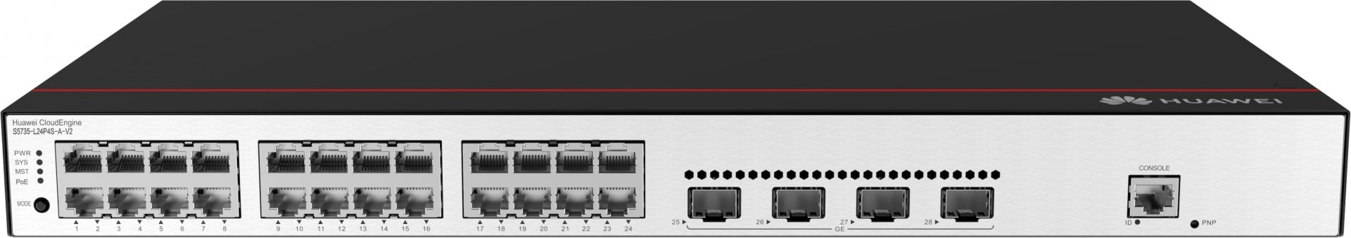 Huawei Switch S5735-L24P4S-A-V2 (24 porte GE, 4 porte GE SFP, PoE+, alimentazione CA) + licenza L-MLIC-S57L (98012021)