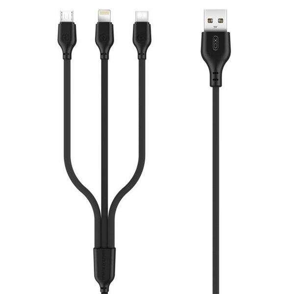 Cavo per auto veloce XO 3 in 1 - micro, tipo C e flash a USB - 1 m - colore nero