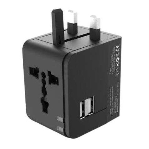 Adattatore da viaggio universale XO - Voltaggio 110 V-240 V - 2 porte USB 2,1 A - Connessioni per Regno Unito, UE, AU, Stati Un