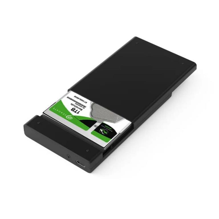 Box per HDD/SSD 25" SATA (spessore 9.5mm max) - interfaccia USB3.2 (USB-C) - box in plastica colore nero - Inclusi cavi USB-C/C