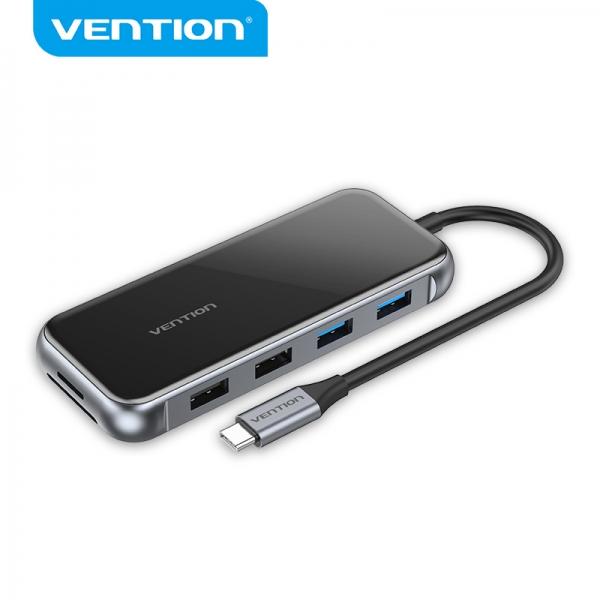 Vention TFGHB replicatore di porte e docking station per laptop Cablato USB 3.2 Gen 1 (3.1 Gen 1) Type-C Grigio Argento