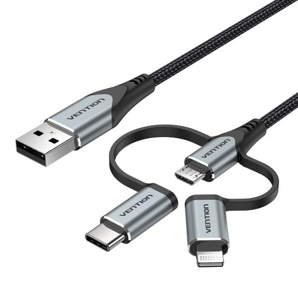 Vention CQJHF cavo per cellulare Grigio 1 m USB A Lightning + micro-USB B + USB C