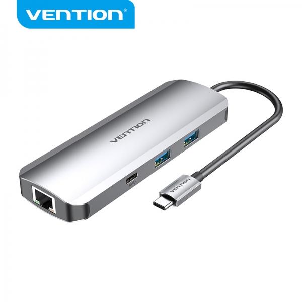Vention TOMHB replicatore di porte e docking station per laptop Cablato USB 3.2 Gen 1 (3.1 Gen 1) Type-C Argento