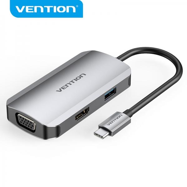 Vention TOAHB replicatore di porte e docking station per laptop Cablato USB 3.2 Gen 1 (3.1 Gen 1) Type-C Grigio Argento