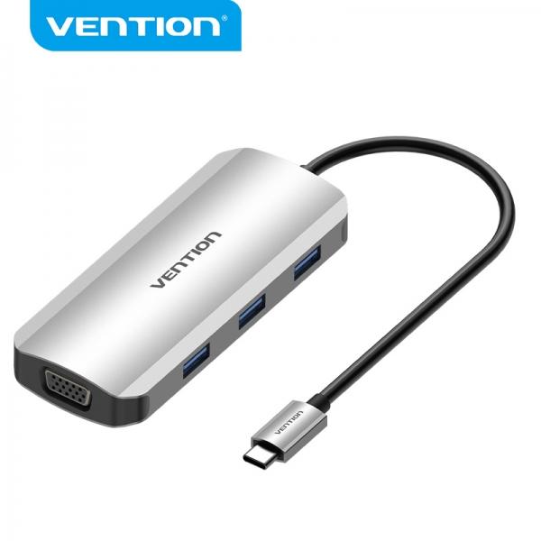 Vention TOIHB replicatore di porte e docking station per laptop Cablato USB 3.2 Gen 1 (3.1 Gen 1) Type-C Argento