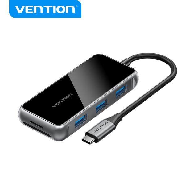 Vention TFMHB replicatore di porte e docking station per laptop Cablato USB 3.2 Gen 1 (3.1 Gen 1) Type-C Nero Argento