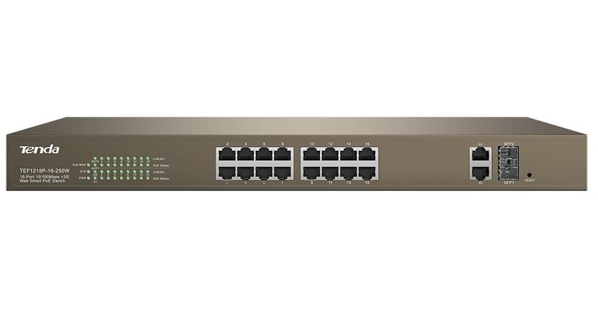 Switch PoE Web Smart 16 Porte 10/1002Gb2SFP Tenda TEF1218P