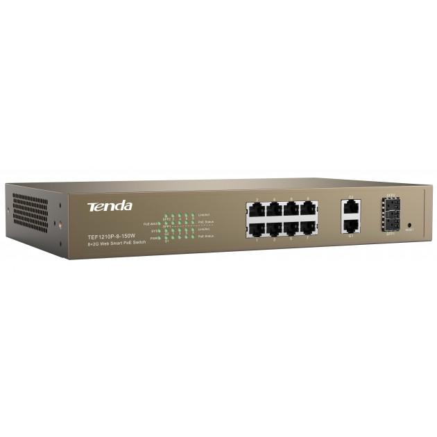 Tenda Switch PoE Desktop Smart 8 Porte 10/100Mb2Gb2SFP - TEF1210P-8-150W