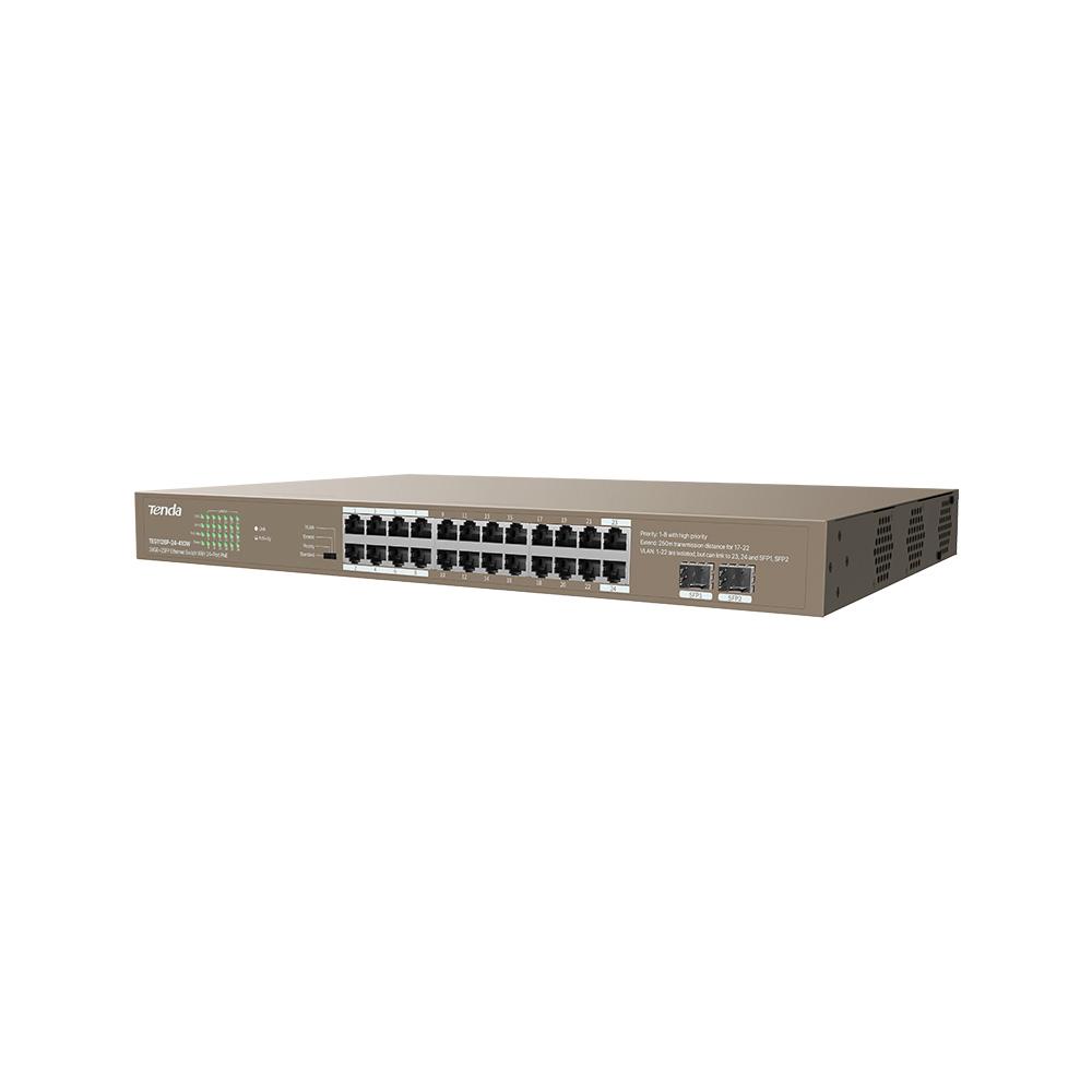Switch Unmanaged 24 Porte PoE 100/1000 2SFP 410W - TENDA