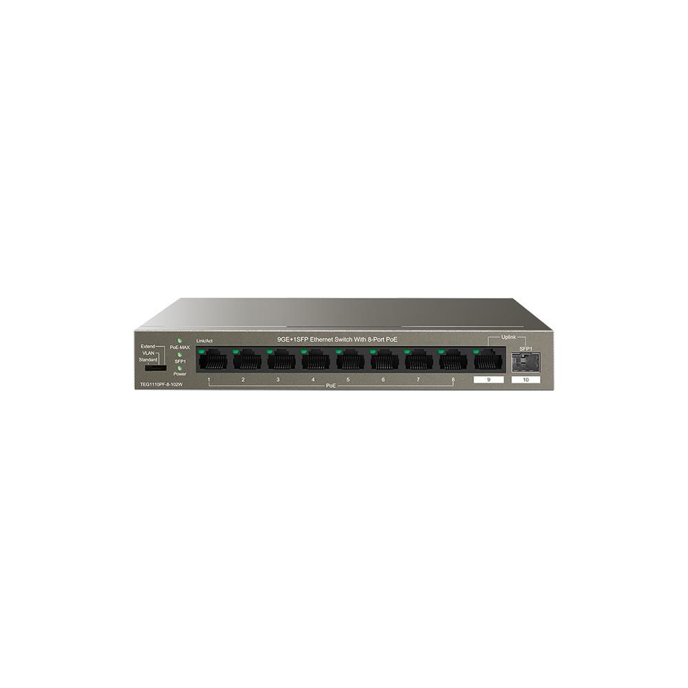 Switch Ethernet 9 porte GE1SFP con 8-Port PoE 102w