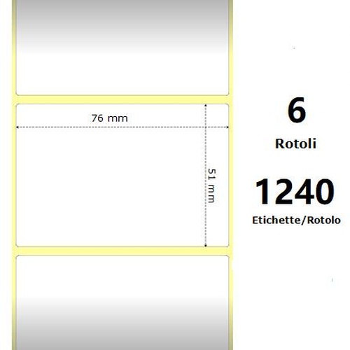 White 76x51mm,1240 Et/Rotolo Z-4000D, 3x2x1 Core, 6 Rolls