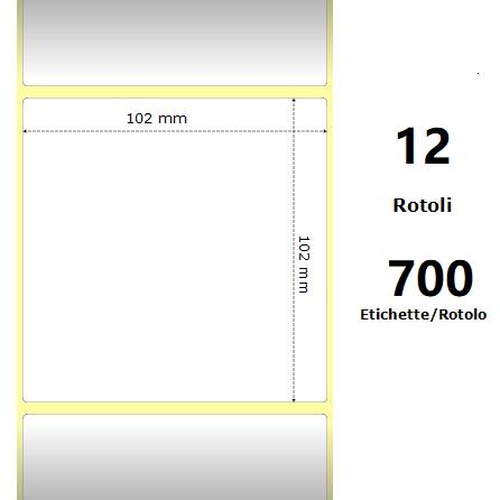 White 102x102mm, 700 Et/Rotolo Z-1000D,4x4x1 Core ,12 Rolls